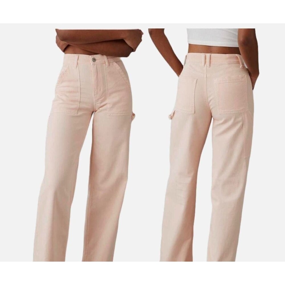 AMERICAN EAGLE AEO Pink Twill Super High-Rise Baggy Wide Leg Crop Jeans  Size 6